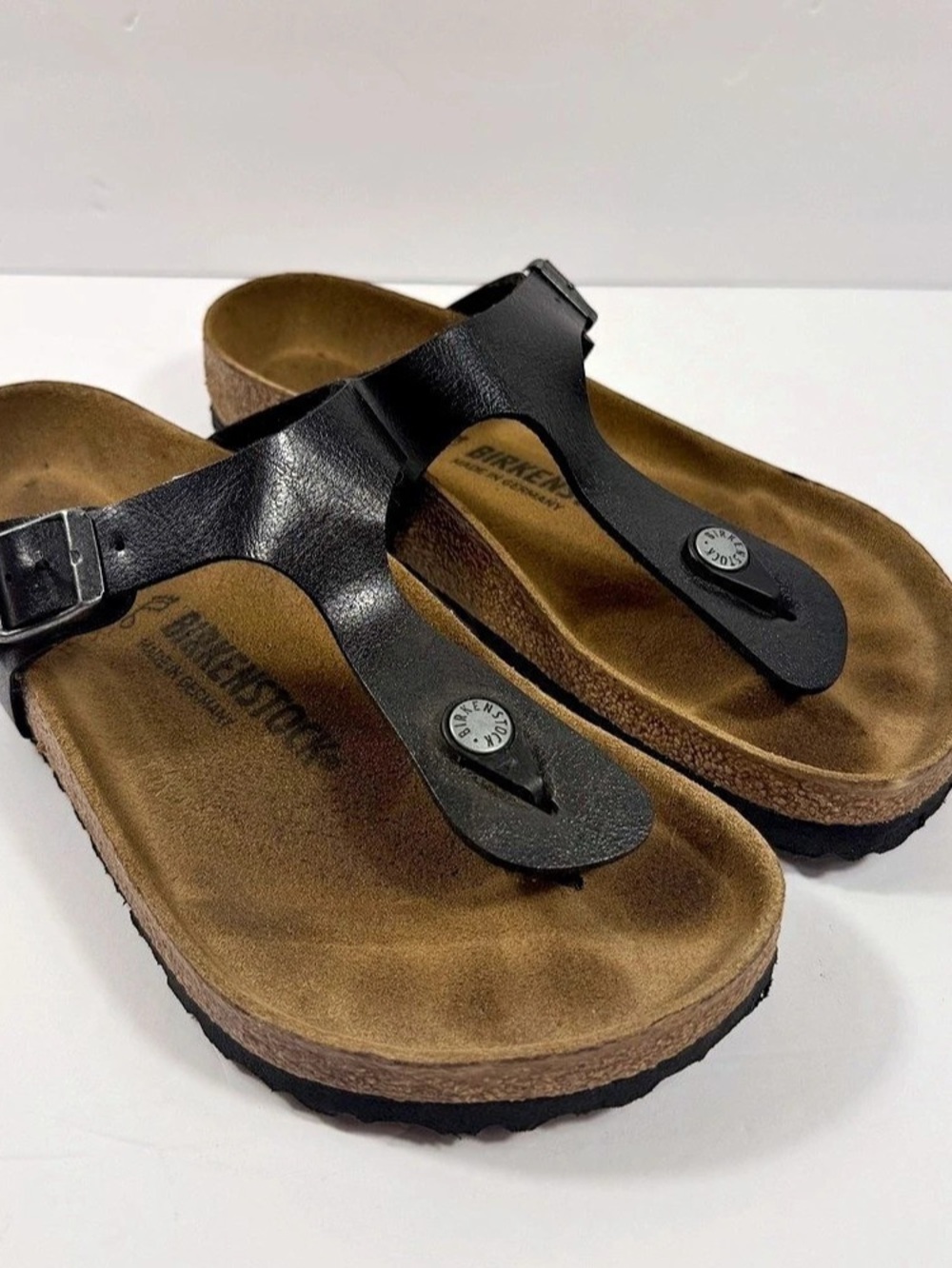 Birkenstock Gizeh Thong Sandal Black Leather Women’s 38 7.5-8 Buckle Comfort